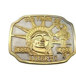 Statue of Liberty 100 Year Centennial Belt Buckle 1886-1986 Two-Tone Gold Silver